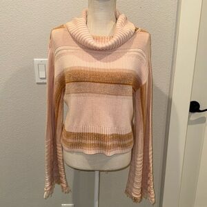 Free People Cream and Tan Cowl Neck Sweater
